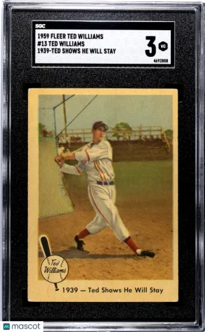 1959 Fleer Ted Williams Ted Williams #13 1939 Shows He Stay Base Set SGC 3
