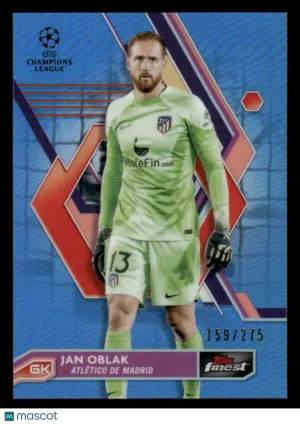 2022-23 Topps Finest UEFA Club Competitions Jan Oblak #13 Sky Blue Refractor SN