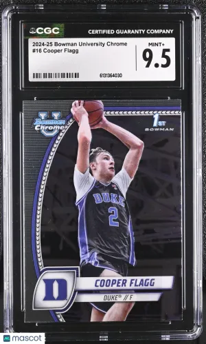 2024-25 Bowman University Chrome Cooper Flagg Rookie #16 CGC 9.5 Duke Blue Devils Basketball Card