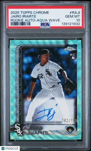 2025 Topps Chrome Rookie Autographs Jairo Iriarte #RAJI Aqua Wave /199 PSA 10 front