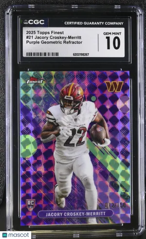 2025 Topps Finest Jacory Croskey-Merritt Purple Geometric Refractor /150 Rookie #21 CGC 10 Washington Commanders