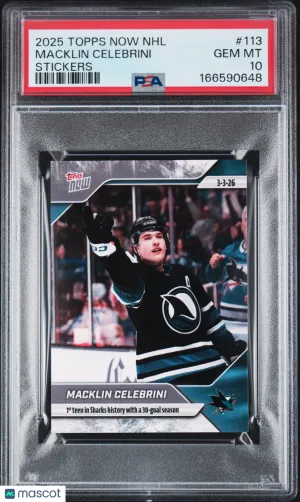 2025 Topps Now NHL Stickers Macklin Celebrini #113 front