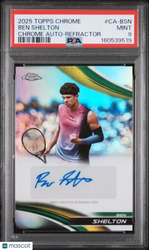 2025 Topps Chrome Tennis Chrome Autographs Ben Shelton #CA-BSN Refractor Short Print 59/99 PSA 9