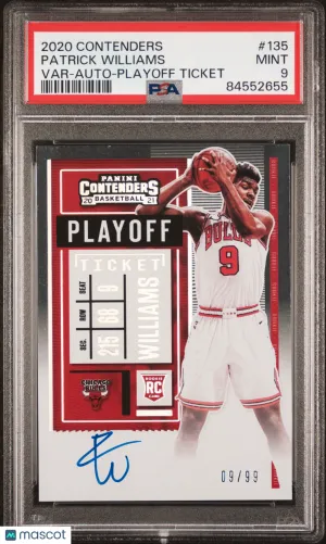 2020 Panini Contenders Patrick Williams Rookie Var Auto Playoff Ticket /99 Jersey Number PSA 9