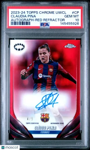 2023-24 Topps Chrome UEFA Women's Champions League Claudia Pina Red Refractor 4 / 5 PSA 10