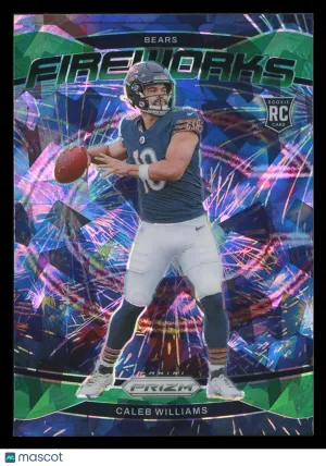 Caleb Williams 2024 Panini Prizm Fireworks Green Ice RC #25 Chicago Bears