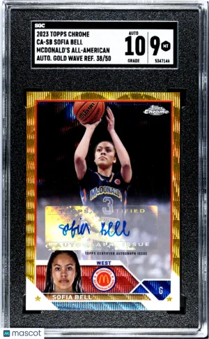 Graded 2023 Topps Chrome McDonald's All-American Sofia Bell Auto Gold Wave /50 CA-SB SGC 9