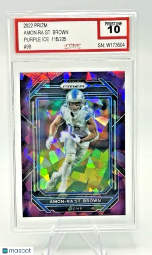 2022 Panini Prizm Amon-Ra St. Brown Purple Ice /225 #98 Iconic Pristine 10