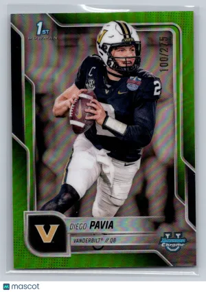 2025 Bowman Chrome University Lime Green #190 100/275 Diego Pavia Football Card Vanderbilt