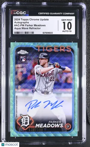 2024 Topps Chrome Update Parker Meadows Aqua Wave Refractor /199 Rookie Autographs #AC-PM CGC 10 Detroit Tigers