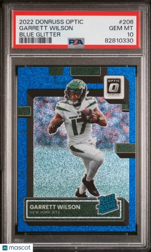2022 Panini Donruss Optic Garrett Wilson Blue Glitter Rookie #206 PSA 10 New York Jets