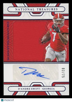 D'Andre Swift 2022 Panini National Treasures Collegiate Silhouettes Signatures #SIL-DSW Blue Authentic Autograph 03/75 J