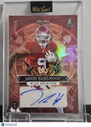 2023 Wild Card Red Rookie Auto SD-JHA Jadon Haselwood Leaf Football Card