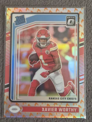 2024 Optic Xavier Worthy Rated Rookie Fire Emoji SSP Chiefs #300 front