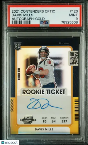 2021 Panini Contenders Optic Davis Mills Rookie Ticket Auto Gold POP 2 PSA 9