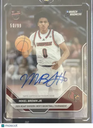 2026 Topps Now Mikel Brown Jr. 19-A Autographed Basketball Card 50/99 Louisville Cardinals