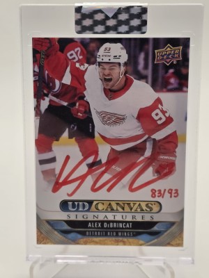 2024-25 Upper Deck Clear Cut Alex DeBrincat Canvas Signatures Red Ink /93 #CS-AD