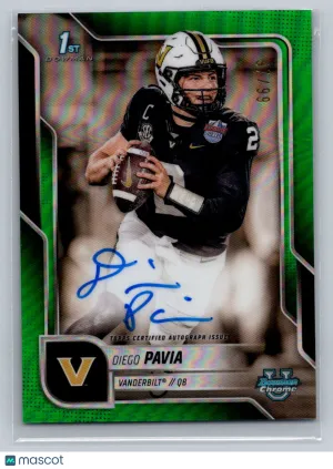 2025 Topps Bowman University Chrome Diego Pavia Green Refractor Auto /99 BCA-DPA Vanderbilt