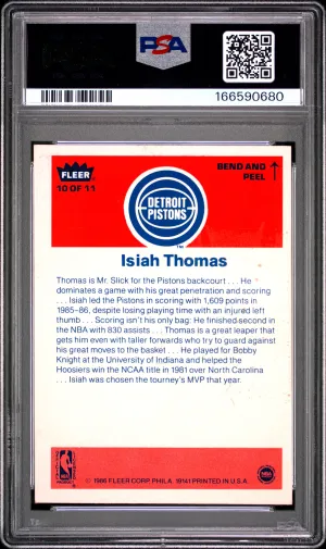 1986 Fleer Sticker Isiah Thomas #10 back