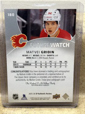 2025-26 SP Authentic Matvei Gridin Future Watch Auto /999 back