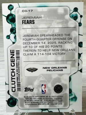 2025-26 Topps Chrome Update Jeremiah Fears #CG-17  Clutch Gene - Black /10 back