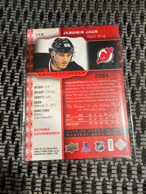 2014 Jaromir Jagr Masterpieces Patch /85 back