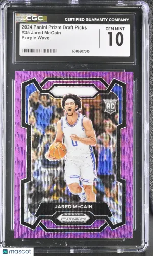 Graded 2024 Panini Prizm Draft Picks Jared McCain Purple Wave Rookie #35 CGC 10 Duke