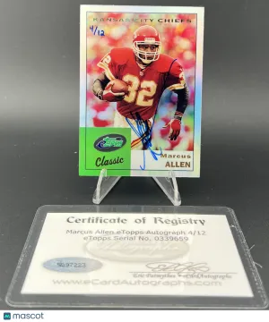 2010 Topps eTopps Classic Marcus Allen Refractor Autograph /12 Los Angeles Raiders Kansas City Chiefs