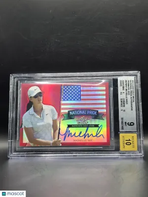 2011 Leaf Golf Metal National Pride Autographs Prismatic Red Michelle Wie /3 BGS 9