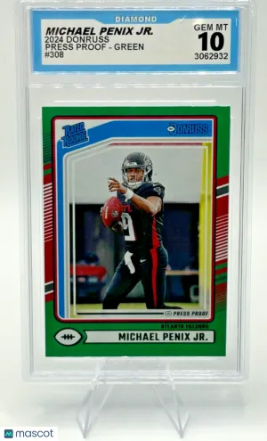 2024 Donruss Michael Penix Jr Green Press Proof #308 RC Falcons Diamond Gem Mint