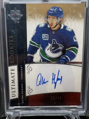 2019 UPPER DECK ULTIMATE COLLECTION QUINN HUGHES RETRO ROOKIE AUTO RC /49