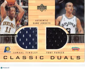 2002-03 Upper Deck Tony Parker Jamaal Tinsley Classic Duals Patch Memorabilia #JT/TP Indiana Pacers San Antonio Spurs