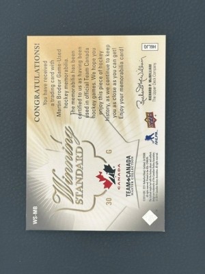 2014 UD Team Canada - Martin Brodeur - Winning Standard - Quad patch back