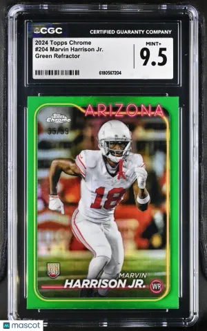 2024 Topps Chrome Marvin Harrison Jr. Green Refractor /99 Rookie #204 CGC 9.5 Arizona Cardinals