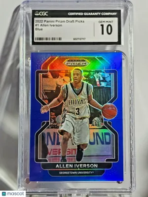 CGC 10 Allen Iverson 2022-23 Panini Prizm Draft Picks #1 Blue /199 Hoyas Basketball Card