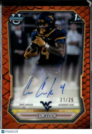 Cam Cook 2026 Topps Bowman Chrome University Auto Orange Shimmer /25 West Virginia Mountaineers