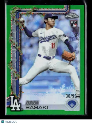 2025 Topps Holiday Chrome Roki Sasaki #HC23 Green RC 30/99