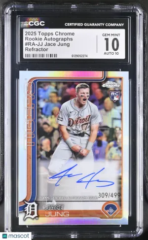 2025 Topps Chrome Jace Jung Refractor /499 Rookie Rookie Autographs #RA-JJ CGC 10 Detroit Tigers
