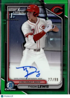 Tyson Lewis 2024 Bowman Chrome Auto Green Refractor /99 Cincinnati Reds