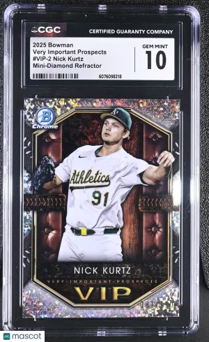 2025 Bowman Nick Kurtz Mini-Diamond Refractor Very Important Prospects #VIP-2 CGC 10 Oakland Athletics