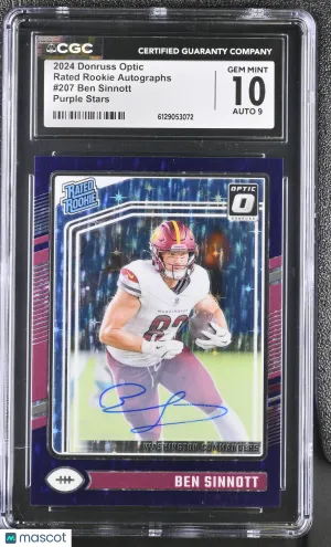 2024 Donruss Optic Ben Sinnott Purple Stars Rated Rookie Autographs #207 CGC 10 Washington Commanders