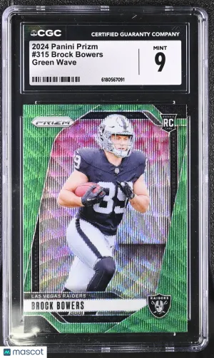 2024 Panini Prizm Brock Bowers Green Wave Rookie #315 CGC 9 Las Vegas Raiders