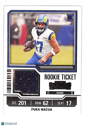 2023 Panini Contenders Puka Nacua Rookie Ticket Swatches Patch Rookie RC Memorabilia #TS13 Los Angeles Rams