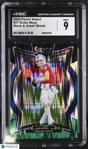 2024 Panini Select Drake Maye Black & Green Shock Rookie #27 CGC 9 New England Patriots