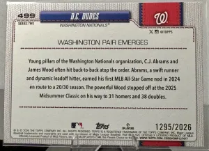 2026 Topps Series 2 #499 D.C. Dudes Team Card Gold /2026 Washington Nationals back