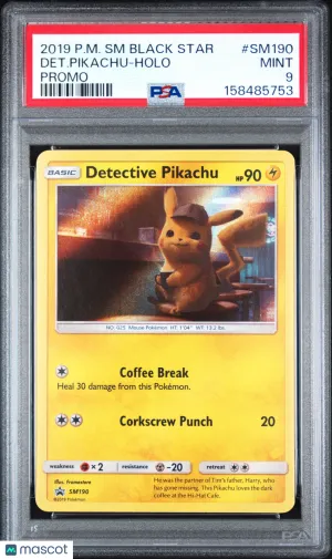 2019 Pokemon Sun & Moon Black Star Promos Det. Pikachu #SM190 Promo PSA 9