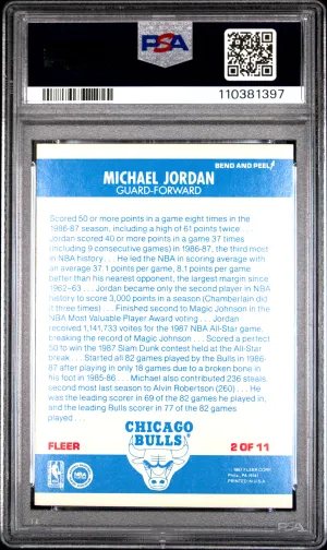 1987 Fleer Sticker Michael Jordan #2 PSA 7 back