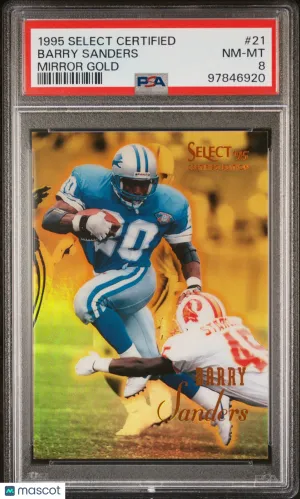 Barry Sanders 1995 Select Certified #21 Mirror Gold PSA 8