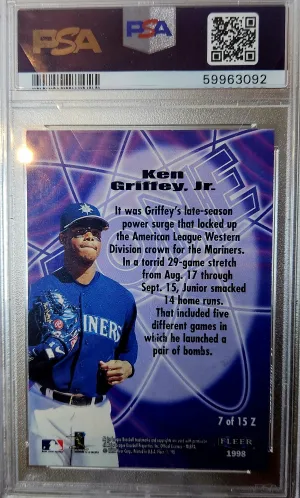 1998 Fleer Tradition Zone Ken Griffey Jr. Zone PSA 8 back