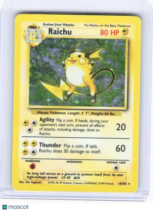 Pokemon—Raichu #14/102 1999 Base Set—Rare HP